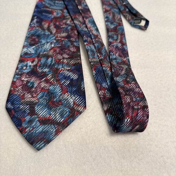 Harbour Classic Tie Floral Abstract Blue Red Grey Vintage 57" X 4" - Picture 8 of 8